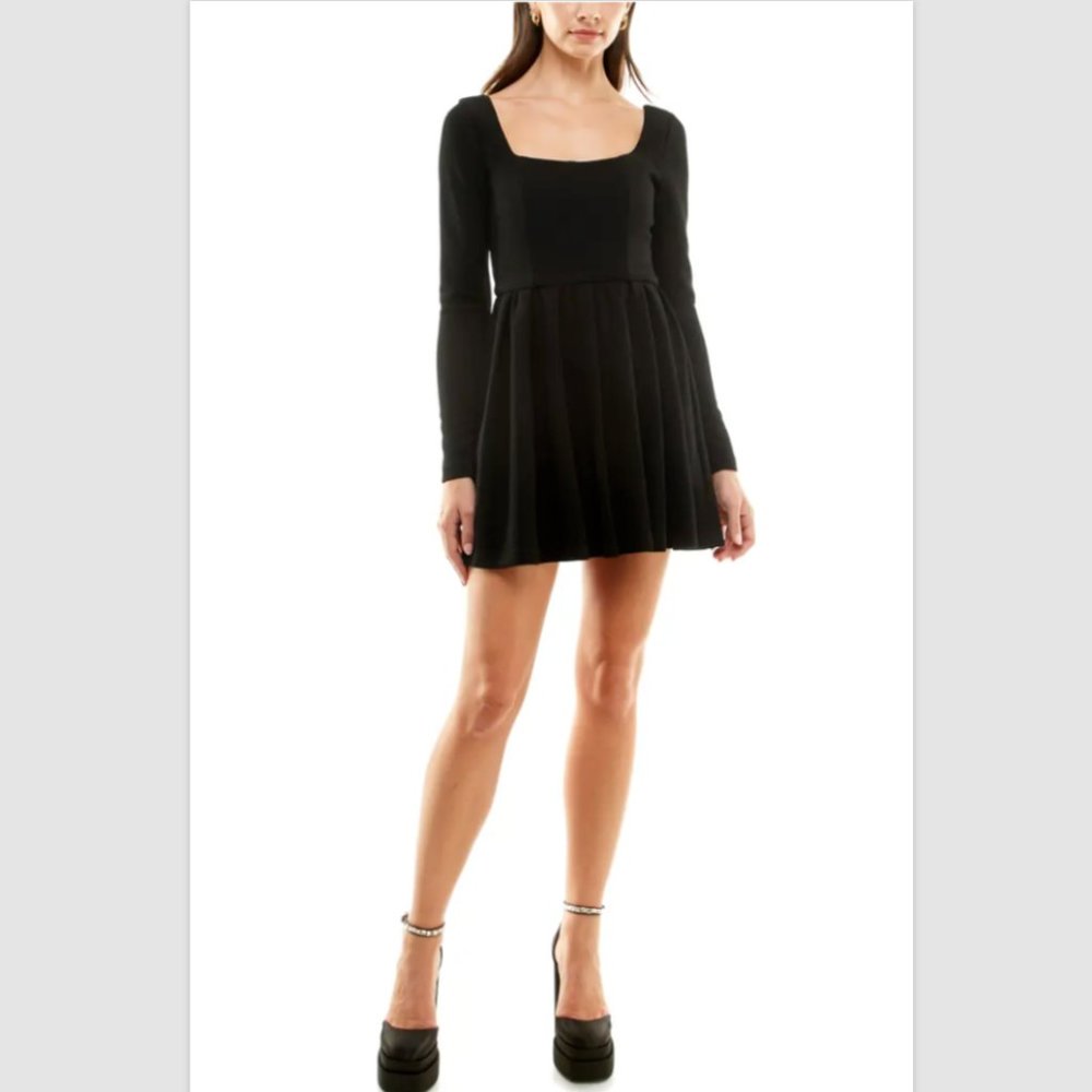 WAYF X JOURDAN SLOANE Jourdan Bow Long Sleeve Mini Dress Size S - Black NWT